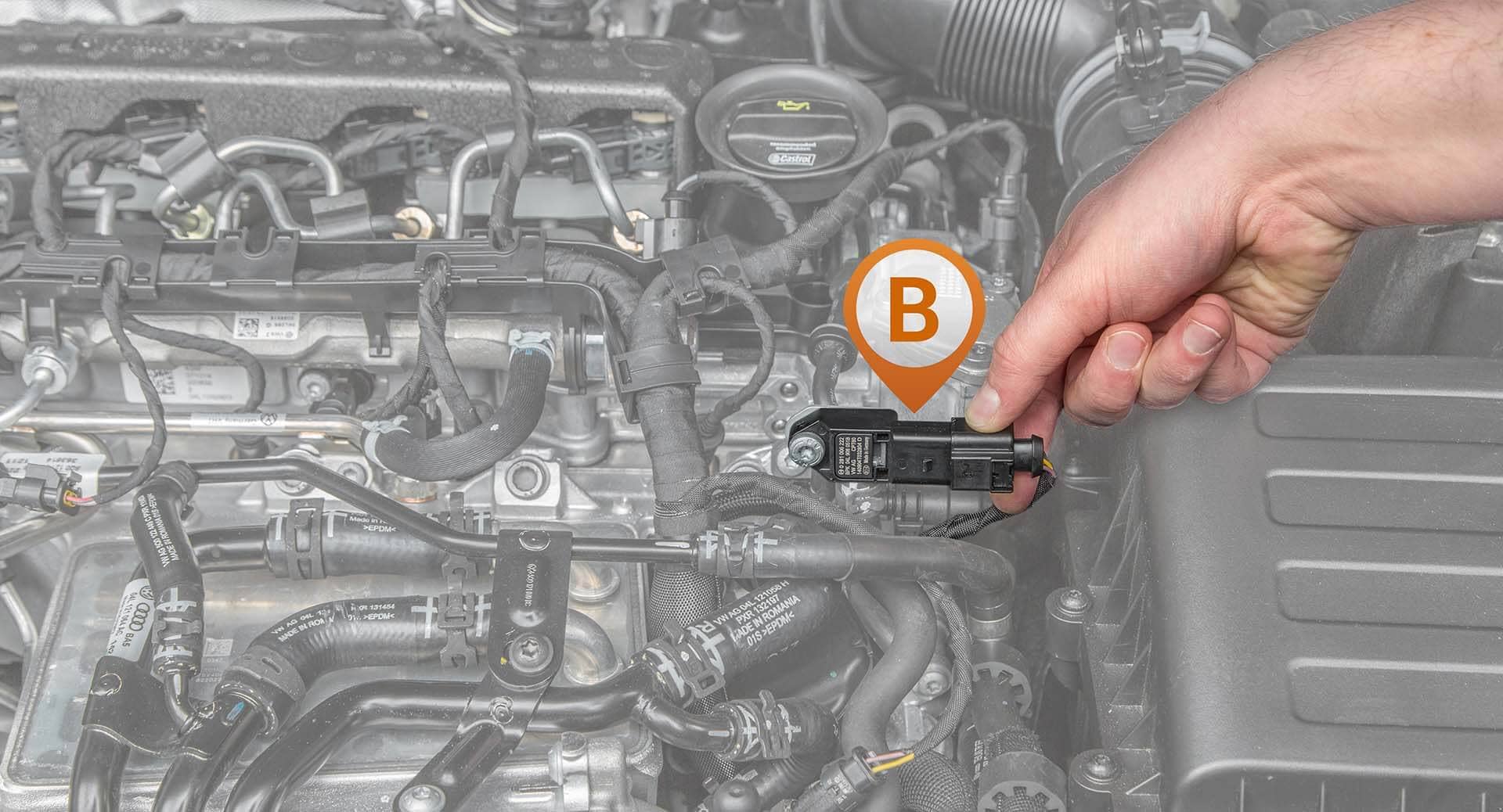 Aansluiting op de laaddruksensor (B)